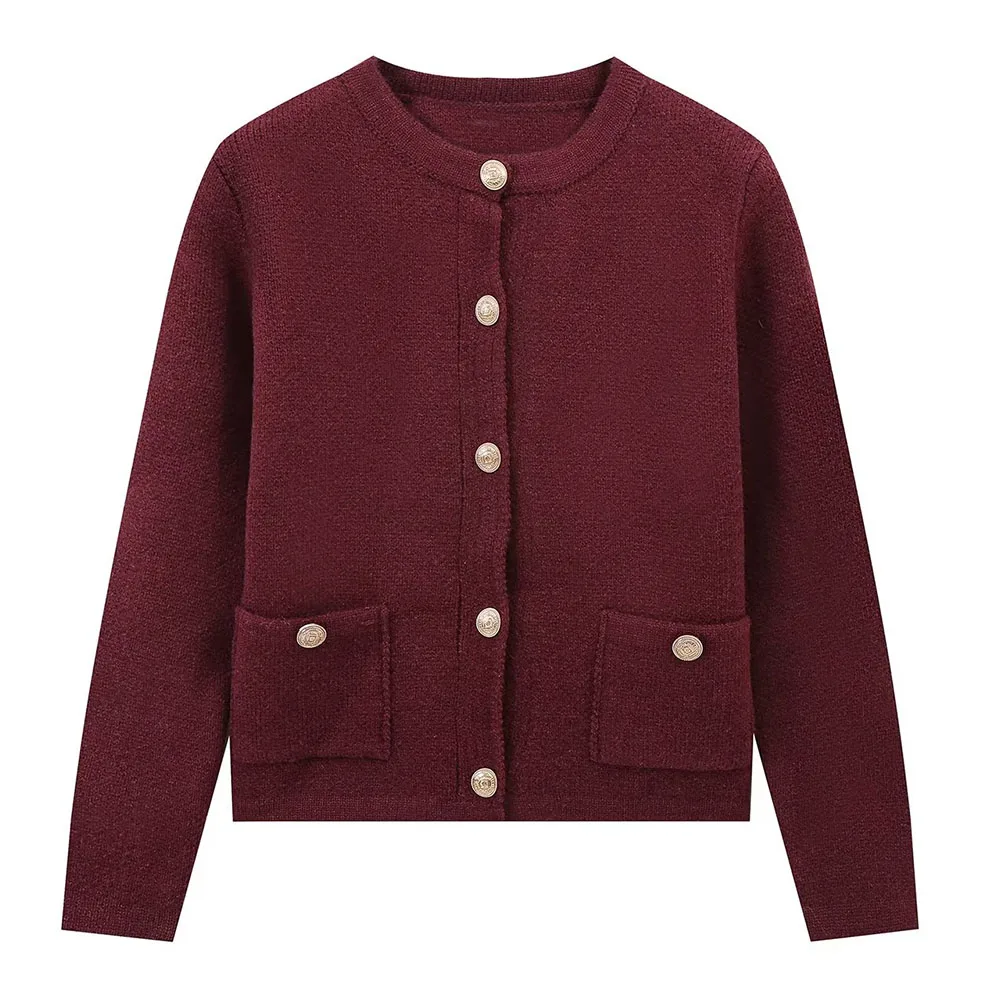 

ЖЕНСКИЙ Зимний новый модный короткий вязаный кардиган Minite, шикарный универсальный свитер с круглым вырезом и длинными рукавами Mujer