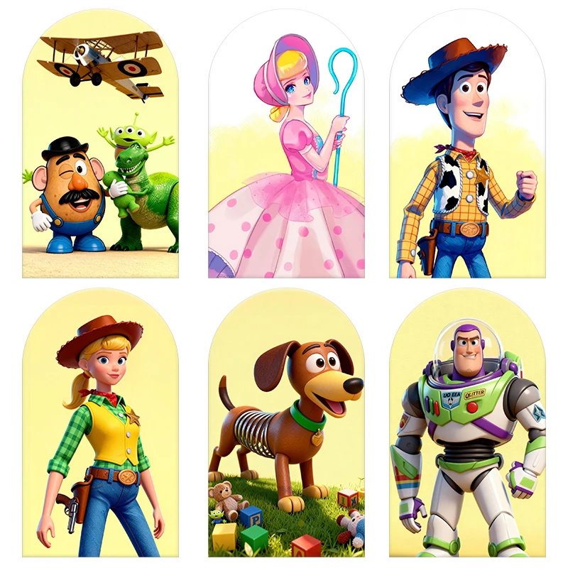 

Toy Story Arch Backdrop Cover Woody Buzz Vibrant Cartoon Style Birthday & Baby Shower Party Photo Booth Decor Props
