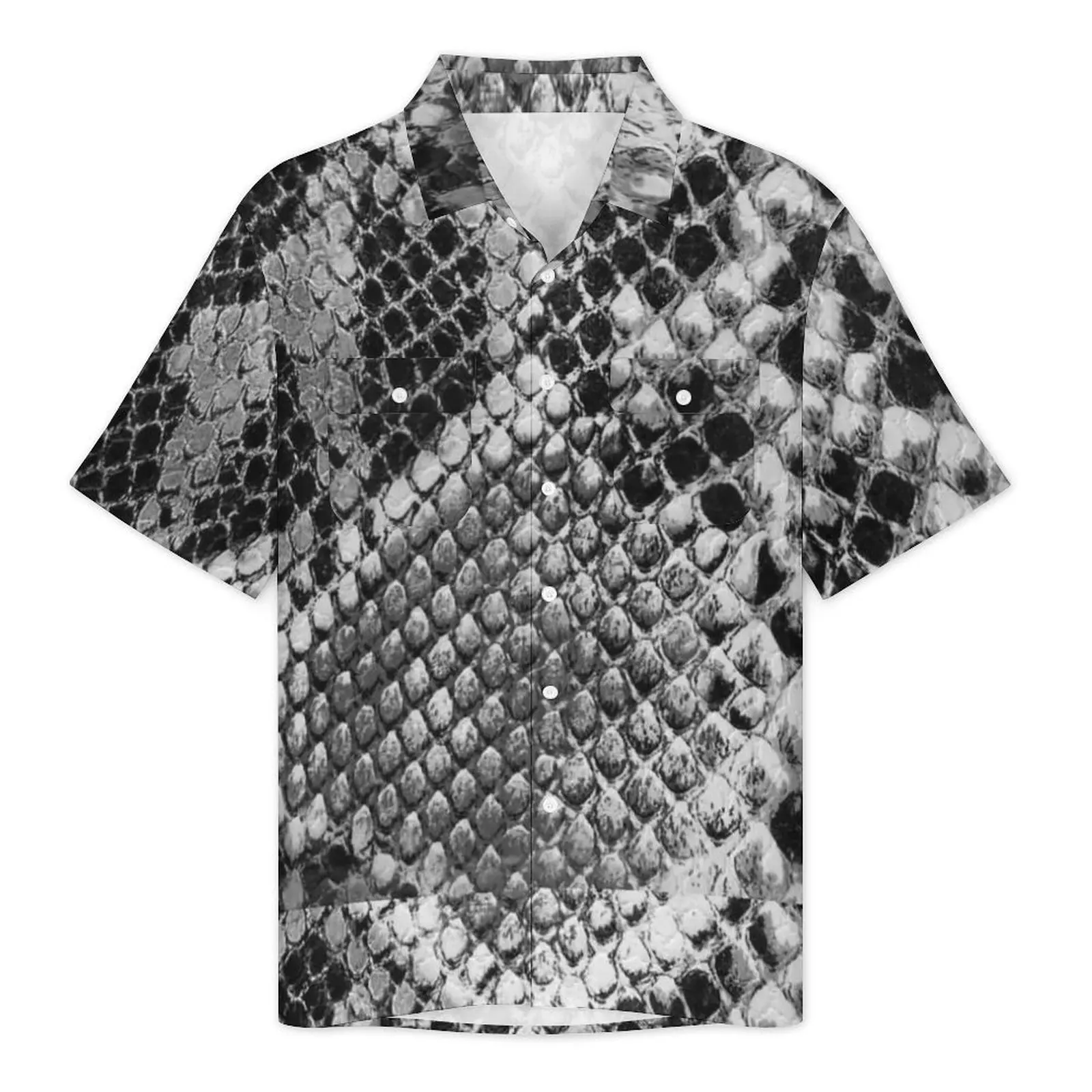 Black Gray Snakeskin Beach Shirt Men Classic Animal Skin Print Casual Shirts Hawaii Short Sleeve Fashion Plus Size Blouses Gift