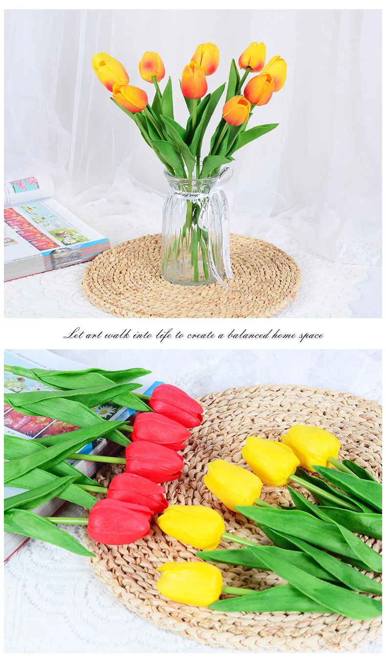 10PCS Artificial Tulip Flower Bouquet Real Touch PE Foam Fake Flower for Wedding Decoration Flowers for Home Garden Decoraive