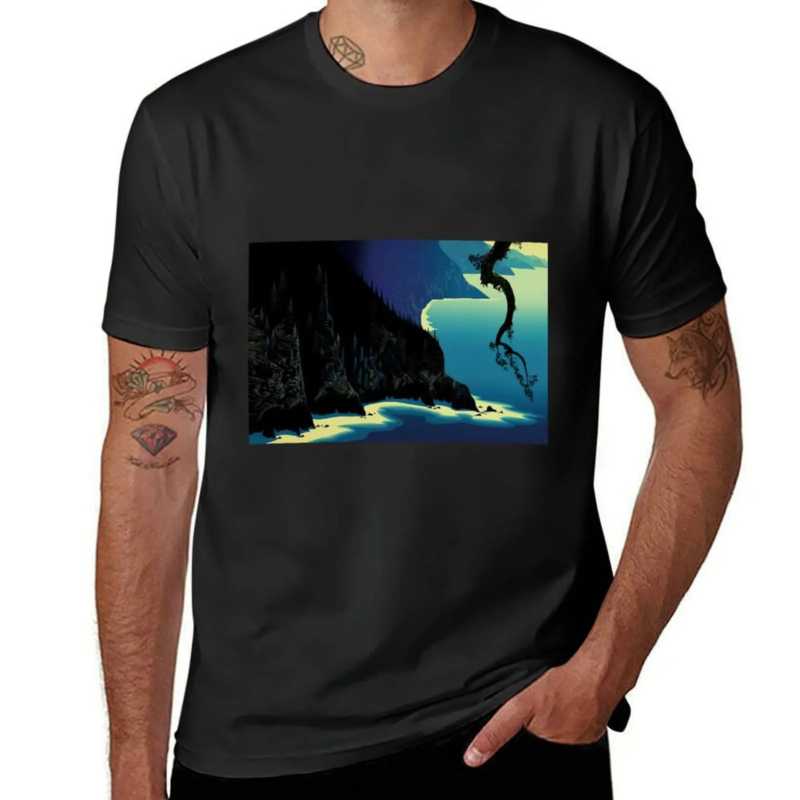 big sur 1991 - Eyvind Earle T-Shirt boys animal print summer tops funnys quick-drying Men's cotton t-shirt