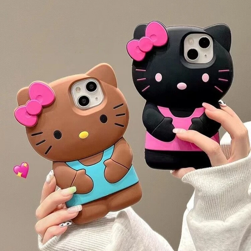 Sanrio 3D Hello Kitty Case For iPhone 16 15 14 13 12 11 Pro Max Mini XR XS 8 Plus Soft Silicone Shockproof SE Luxury Back Cover