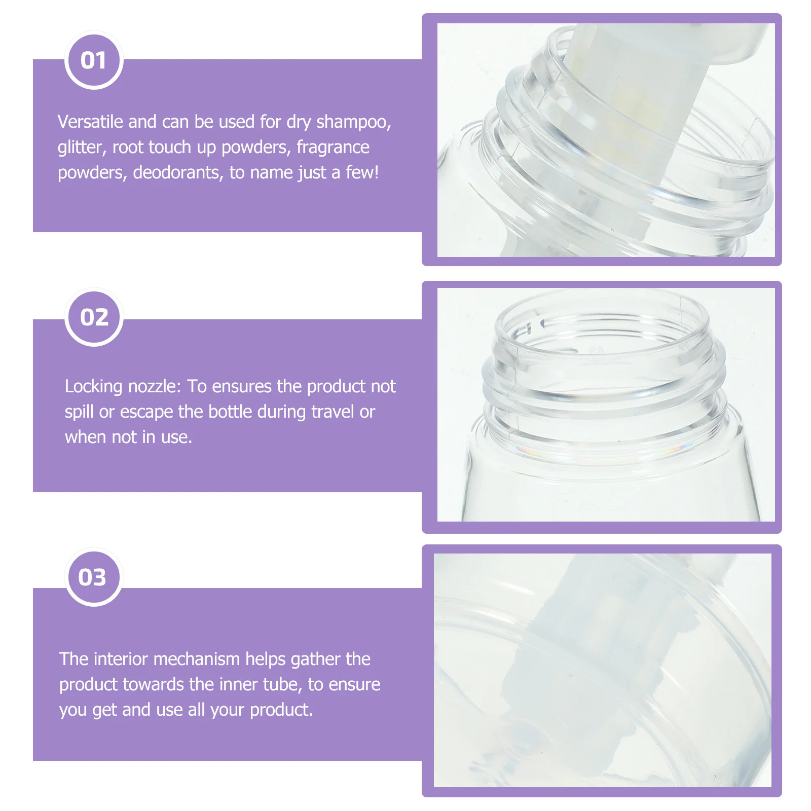 

2pcs 180Ml Transparent Spray Powder Bottle Durable Locking Nozzle For Dry Shampoo Glitter Root Touch Up Powder Applicator Salon