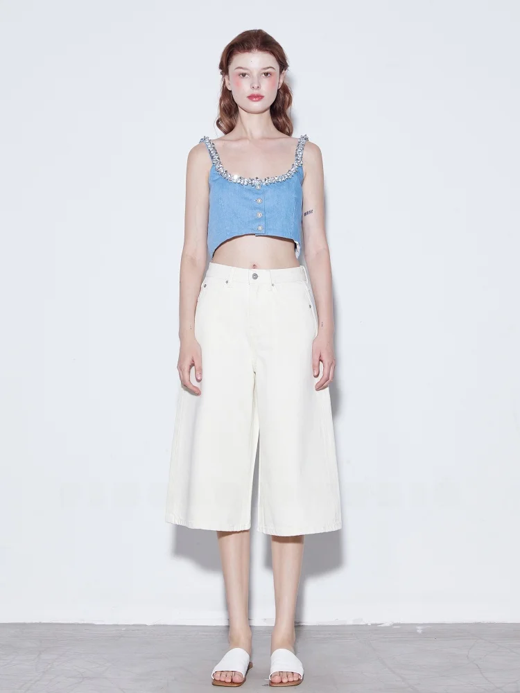 

Летние свободные джинсы Finocci с широкими штанинами, высокой талией, длиной 7 дюймов, повседневные брюки из хлопкового денима, женская модная одежда