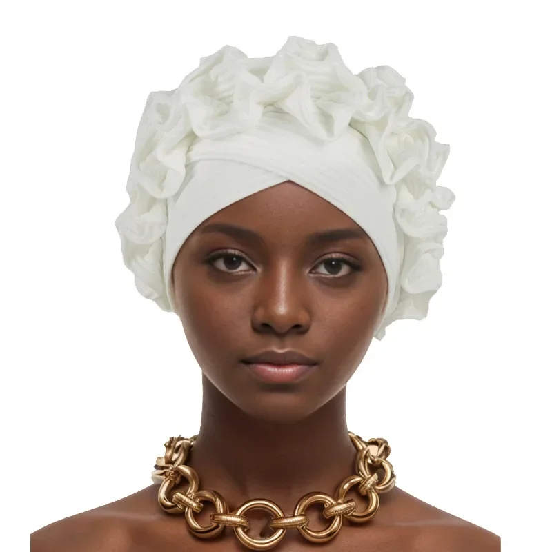 

African Women Hat Muslim Nigerian Aso Oke Auto Gele Headtie Front Cross Wrap Cap Hair Loss Turbante Headscarf Bonnets Headwrap