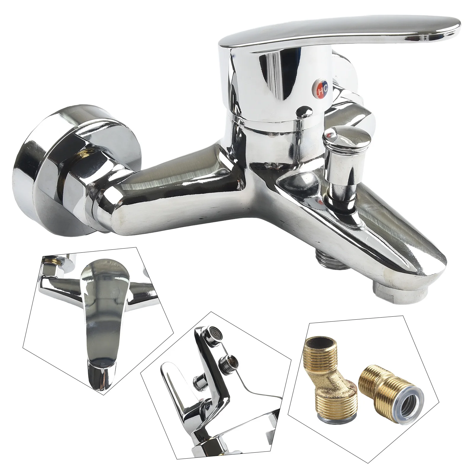 

Chrome Wall Mounted Faucets Dual Spout Mixer Tap for Bathtub Single Handle Zinc Alloy Material Rust Resistant