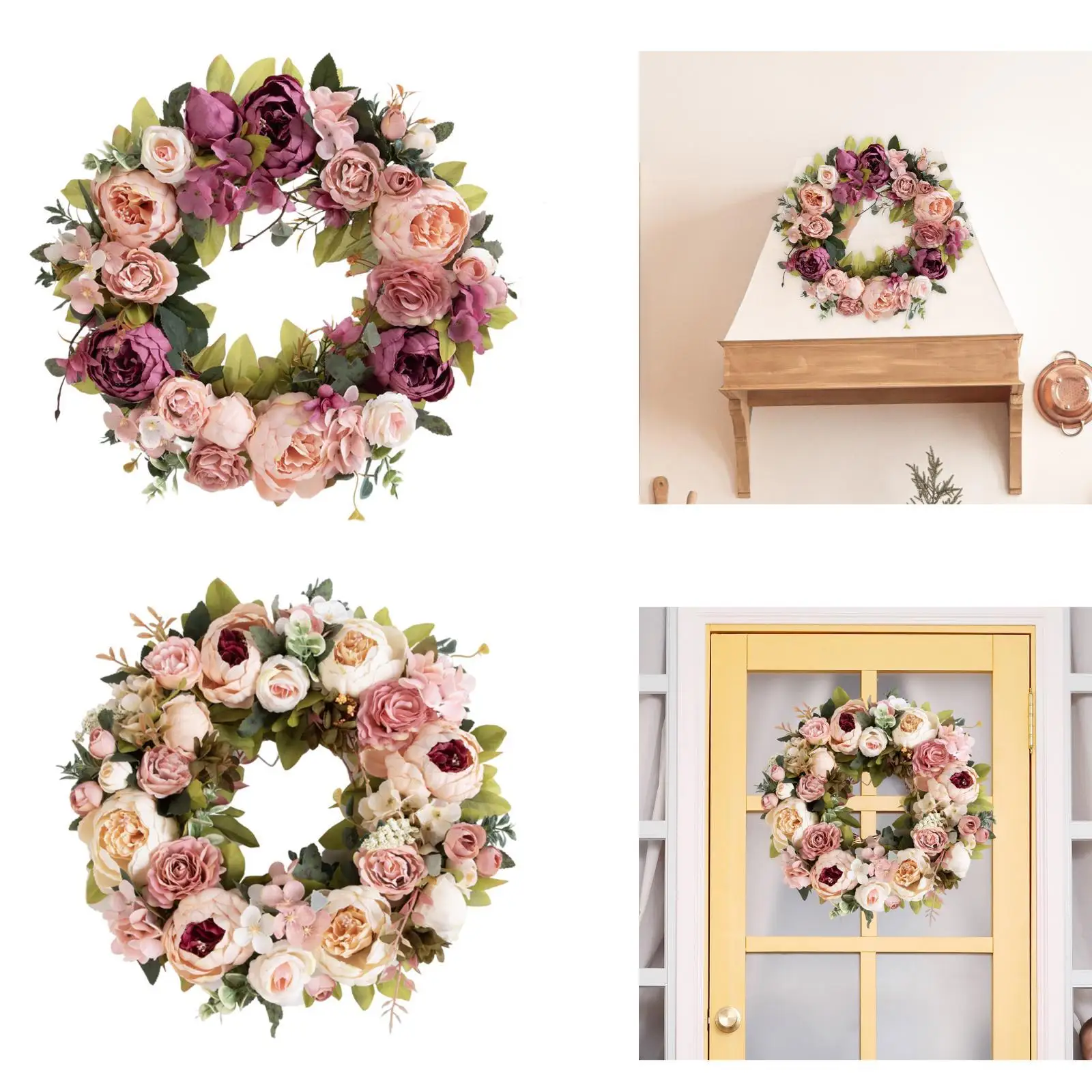 

Весенний венок для входной двери, 40 см, с зелеными листьями, уличное подвесное украшение, гирлянда для спальни, офиса, свадьбы, Дня благодарения, сада