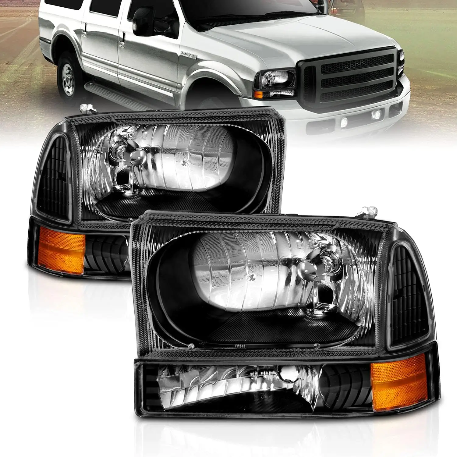 

OE Black Replacement Headlights 4pcs Set w/Socket Bulb for 1999-04 Ford Excursion/Super Duty F250 F350 F450 F550 Truck - Passeng
