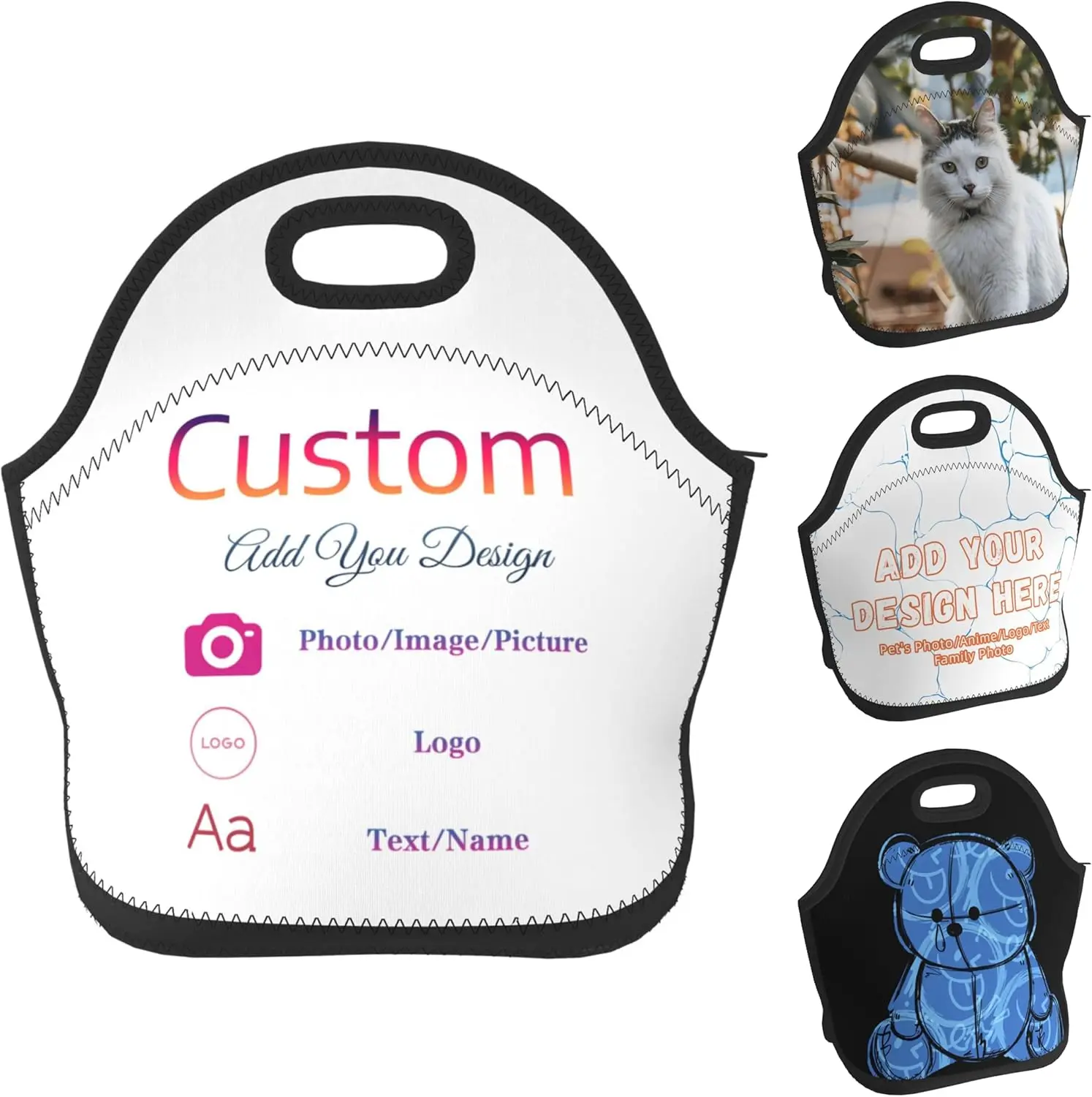 

Customized Logo Photo Image Handheld Insulated Neoprene Lunch Bag Personalized Text Lunch Boxs Custom Oxford Insulation