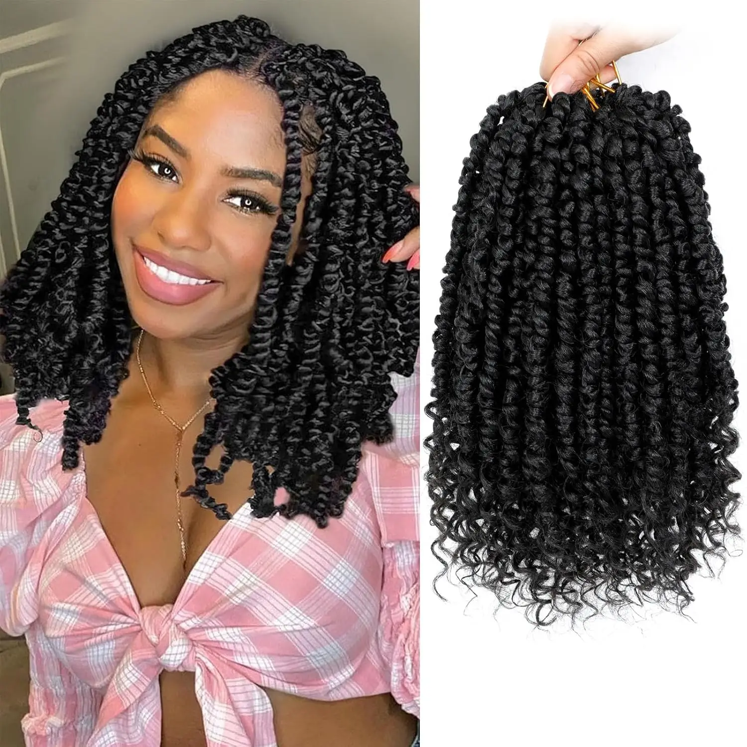 Passion Twist Crochet Hair 8/10/12/14 Inch 9 Pack Pre Looped Crochet Braids, 1B#