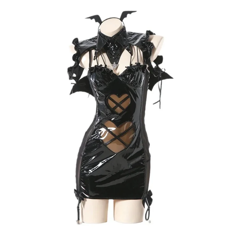 Новинка 2024 года, униформа демона на Хэллоуин, темпераментное нижнее белье, женское сетчатое платье с полыми кожаными крыльями дьявола, пижамные костюмы