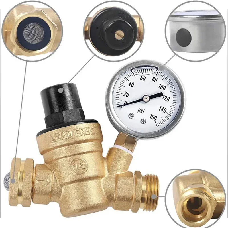 

G 3/4 Латунный редукционный клапан давления воды Регулятор DN20 Регулируемый предохранительный клапан с манометром