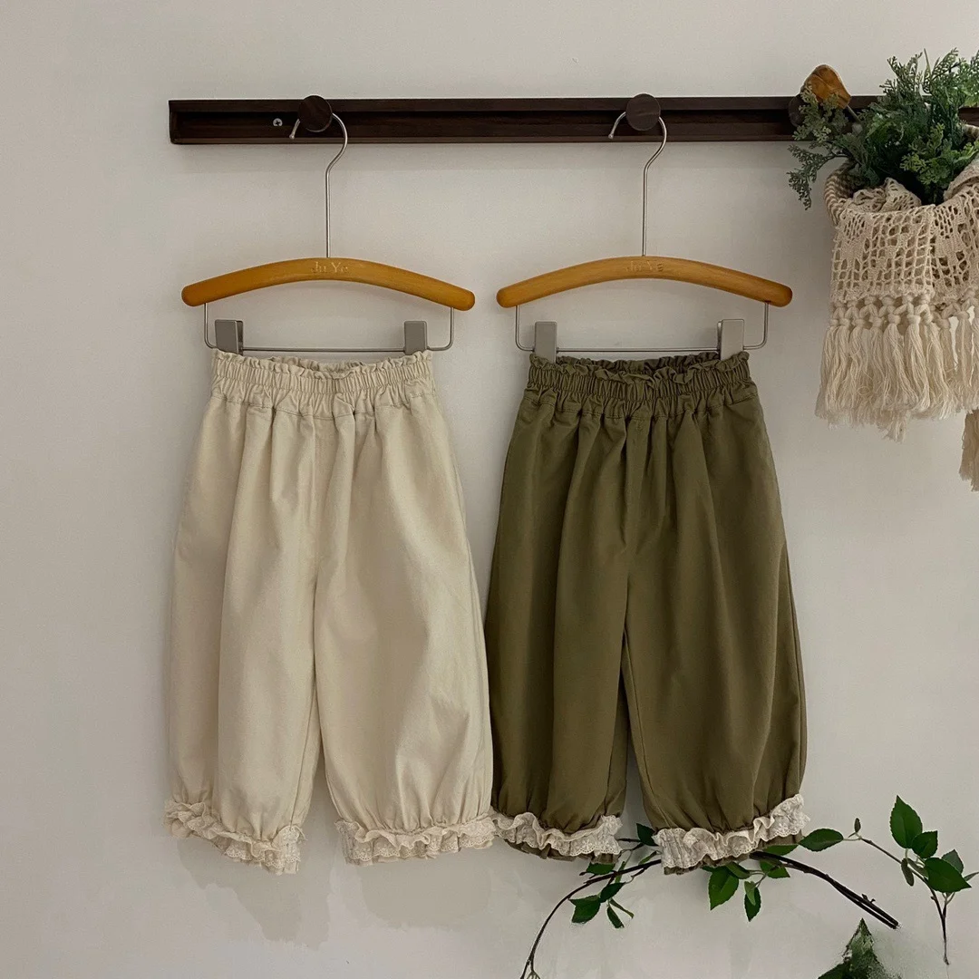 

Girl pants size 80-120 autumn 2024 new Korean version of foreign style loose lace casual trousers
