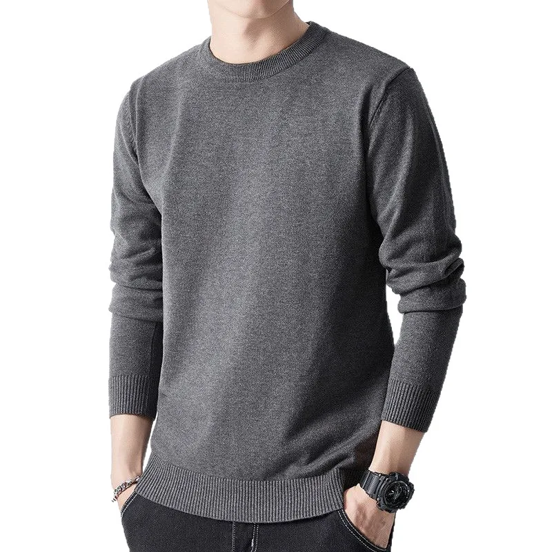 

Spring Autumn Men's Round Neck Thickened Knit Sweater Youth Slim Fit Warm Long Sleeve Pullover