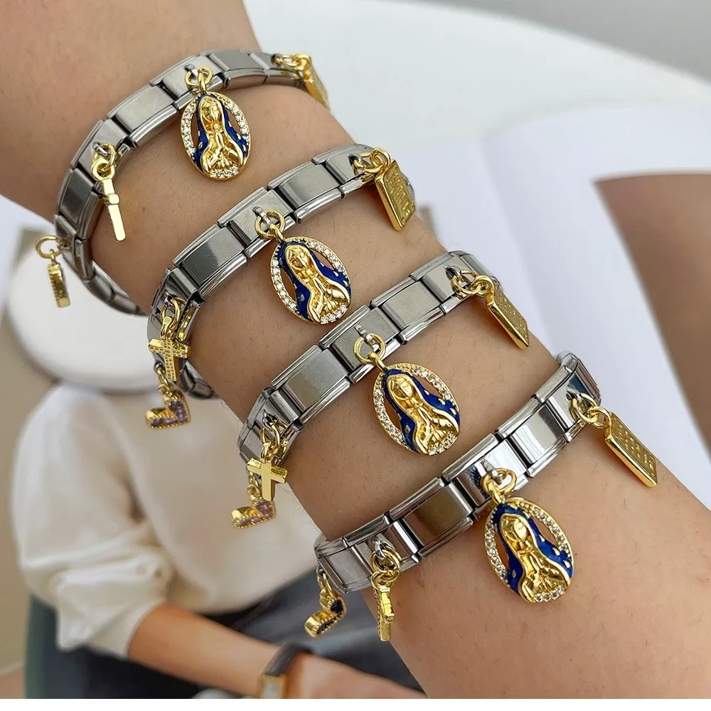 2025 تصميم جديد الصليب الكتاب المقدس مريم العذراء القلب المعلقات الإيطالية سحر وحدات أساور للنساء الرجال الهدايا #1