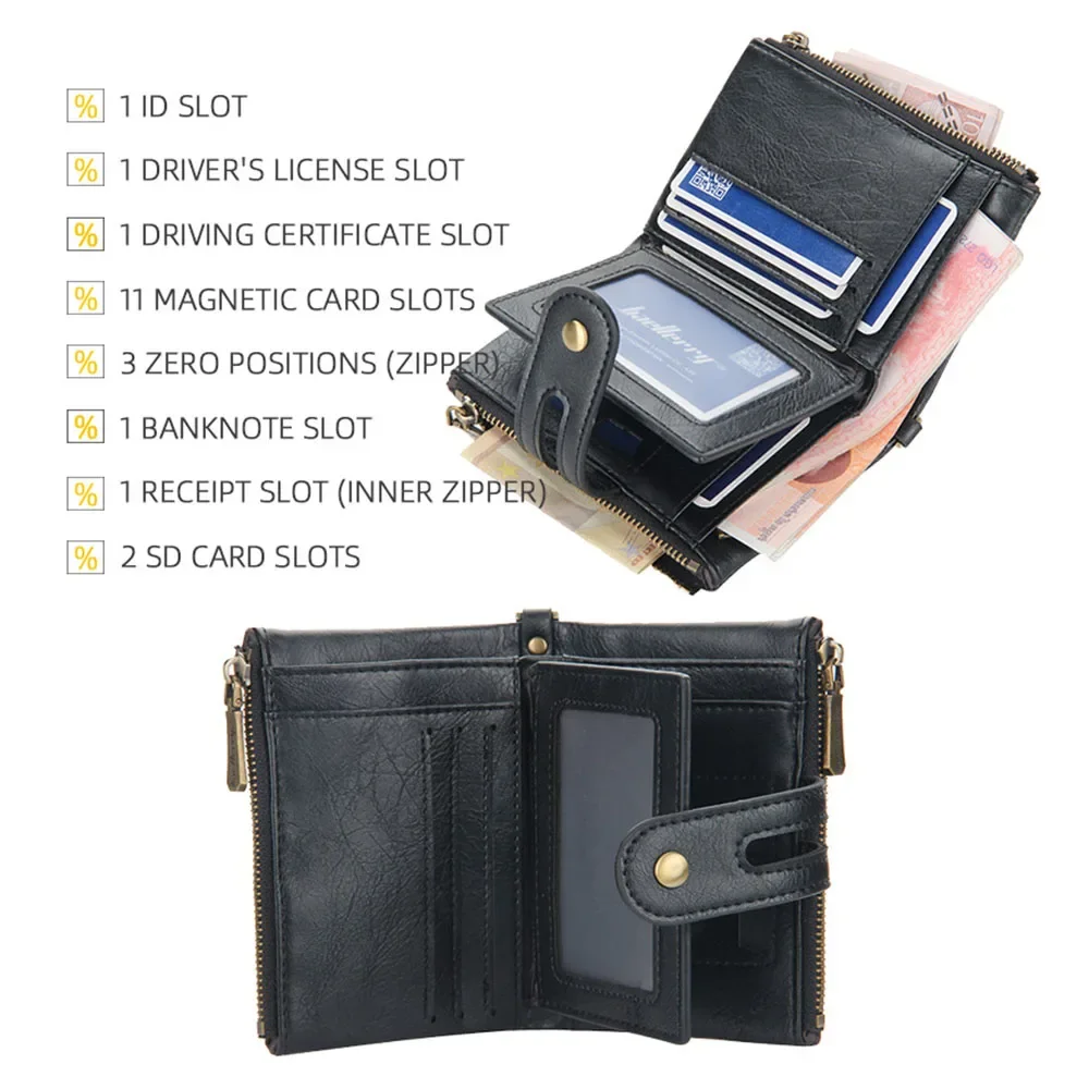 Baellerry الرجال محافظ اسم النقش 11 حاملي بطاقات الرجال محفظة قصيرة مزدوجة سستة عملة جيب عالية الجودة الذكور محفظة Cartera