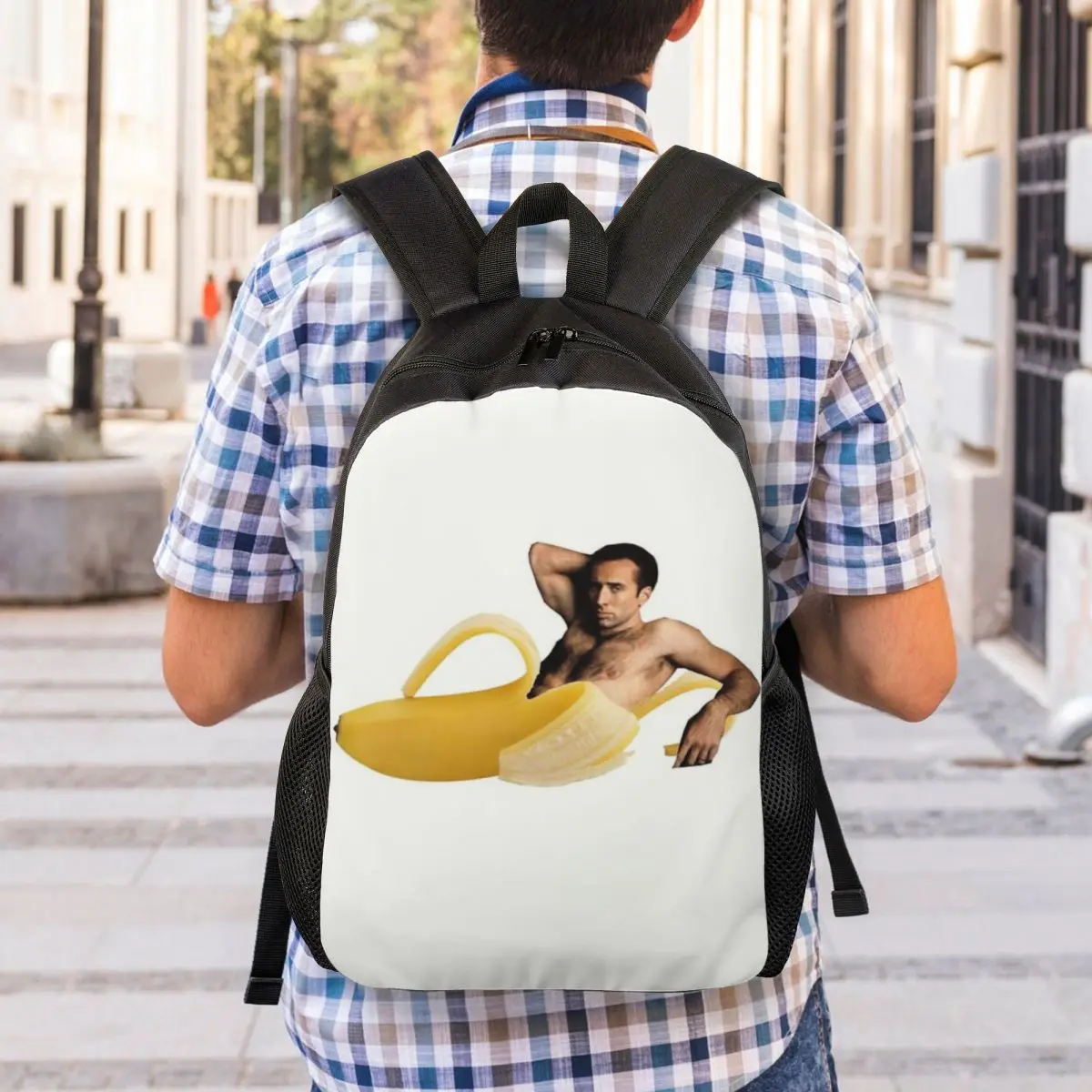 Nicolas Cage In A Banana Backpack for Women Men Waterproof College School Funny Meme Bag Print Bookbag