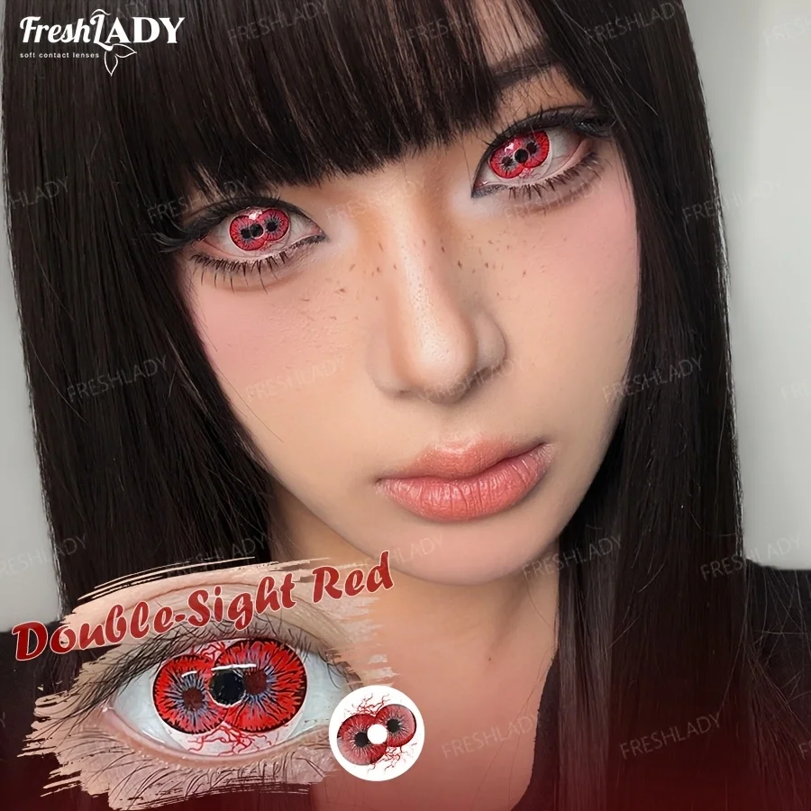 FreshLady 1 Paar farbige Cosplay-Kontaktlinsen, verrückte rote Anime-Kontaktlinsen für Halloween, Rollenspiele, Partys, Kosmetik, Feiertage – Detail 1