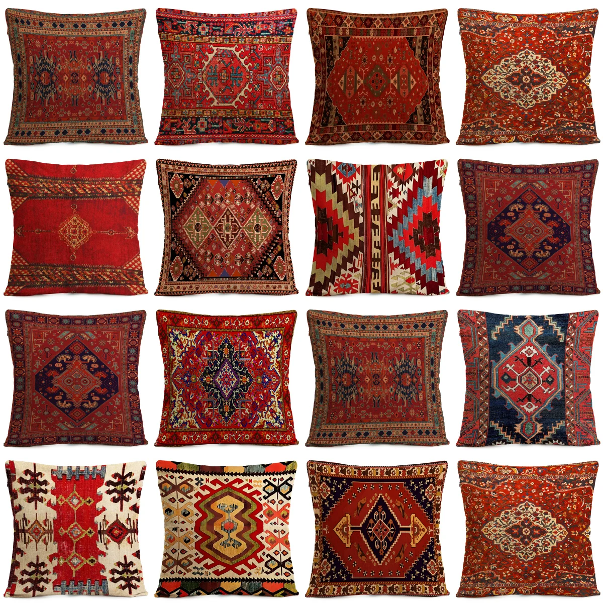 Vintage Persian Geometry Print Linen Cushions Case 45X45CM Retro Multicolor Ethnic Geometric Pillows Case Sofa Chair Boho Decor