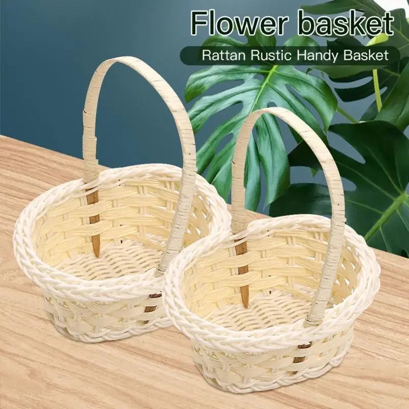 Hand-made wicker basket, Wicker flower basket, shopping storage hammer and handle, wooden wicker, picnic basket, fruit