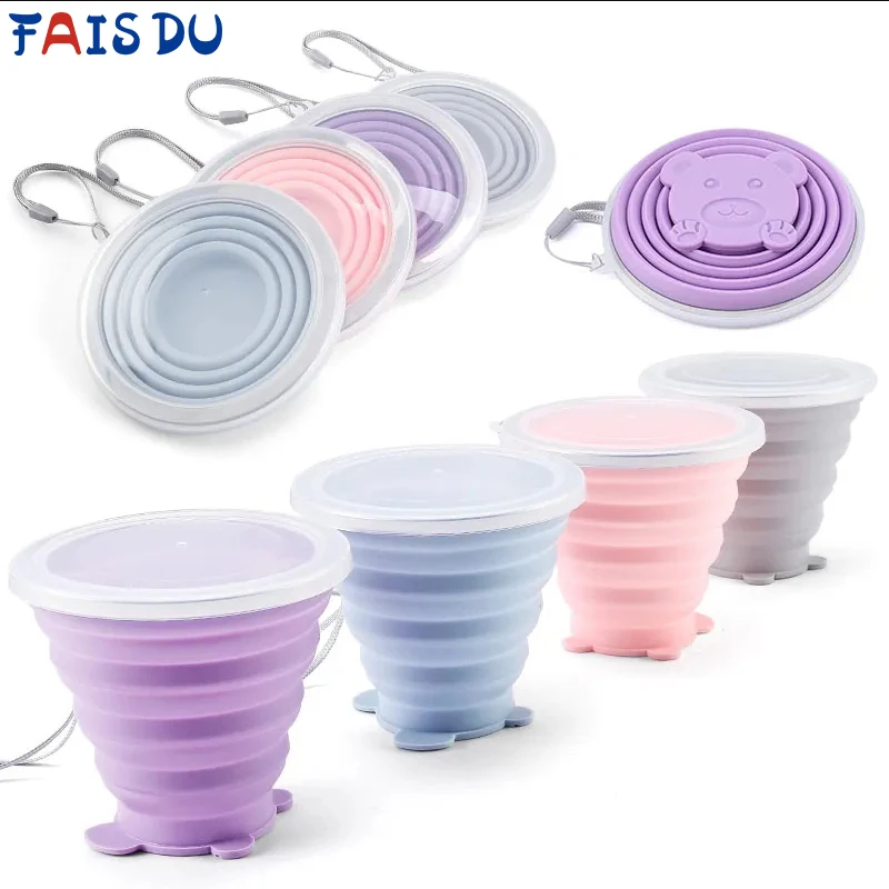 FAIS DU Folding Cup 200ml Silicone Water Cup Portable Silicone Retractable Coloured Environmental Outdoor Coffee Water Cup Tools