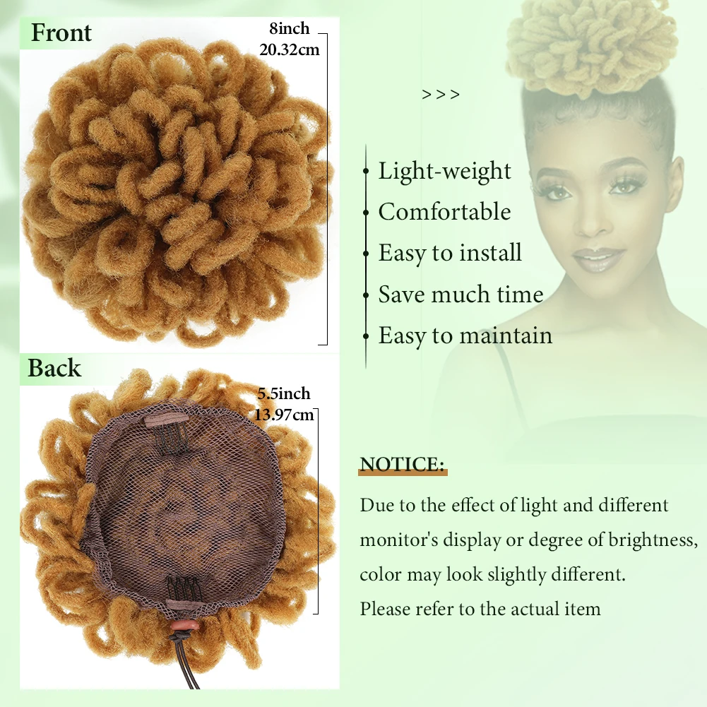 Dreadlock Buns Synthetic Clip in Hair Extensions Afro Puff Drawstring Ponytail Hairpiece 8 Inch High Puffs Bun for Black Women