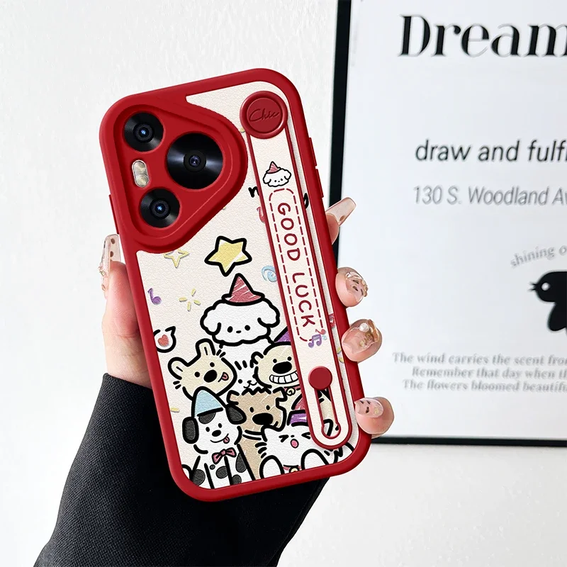 Birthday puppy cute wristband phone case for Huawei Pura 80 Pro /70Pro ultra/ P50/p60 pro Cases kawaii printed Cover fundas