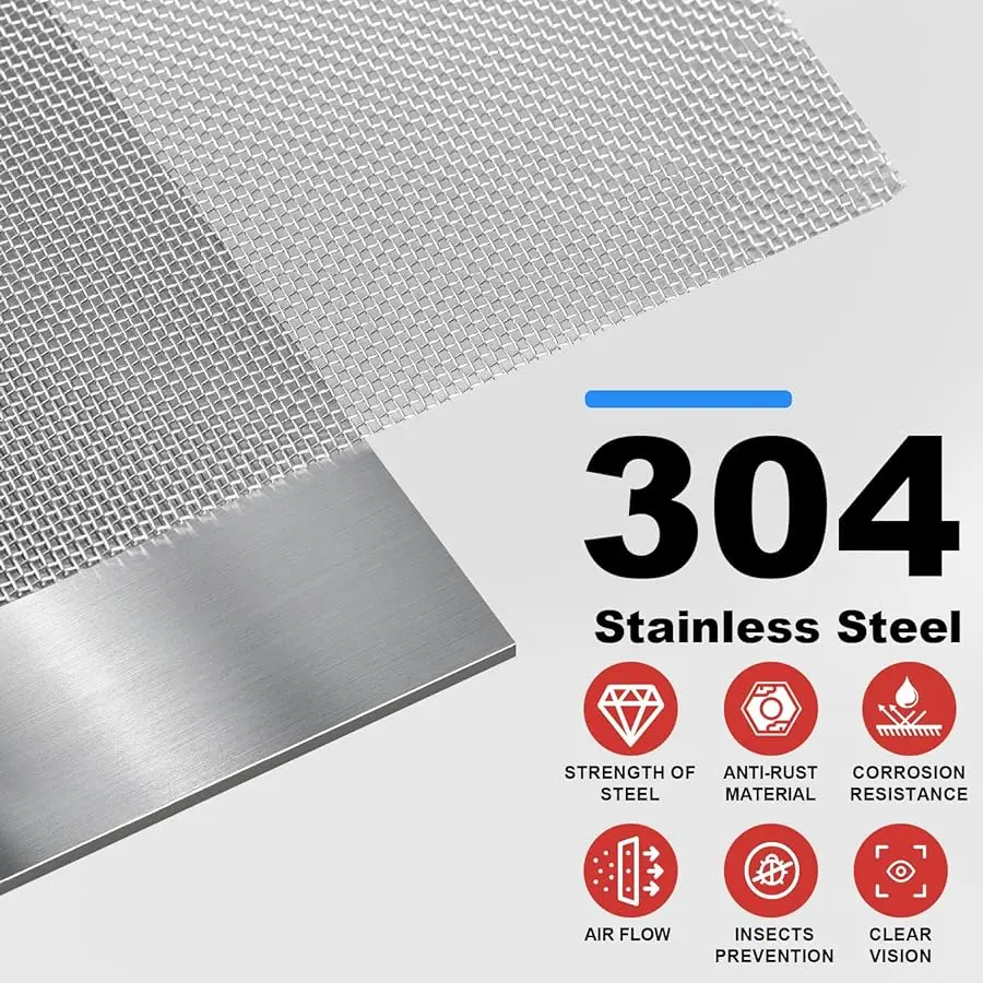 

304 Stainless Steel Mesh, 47in x 10ft, 20 Mesh, Sturdy Metal Screen Roll for Window, Door, Air ents, Filter, Cage, Garden, Pati
