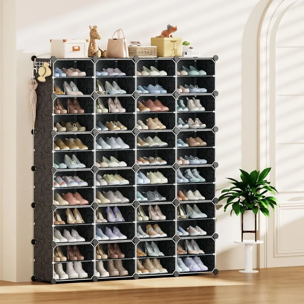 Large Shoe Rack Organizer with Covers, 96-Pair Big Shoe Storage Organizer Cabinet Tall Shoes Shelf Closed Portable Plastic