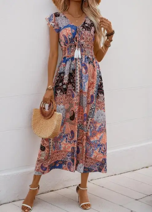 

2025 Spring/Summer New Fashionable Retro Style Personalized Paisley Printed Sleeveless Dress for Women