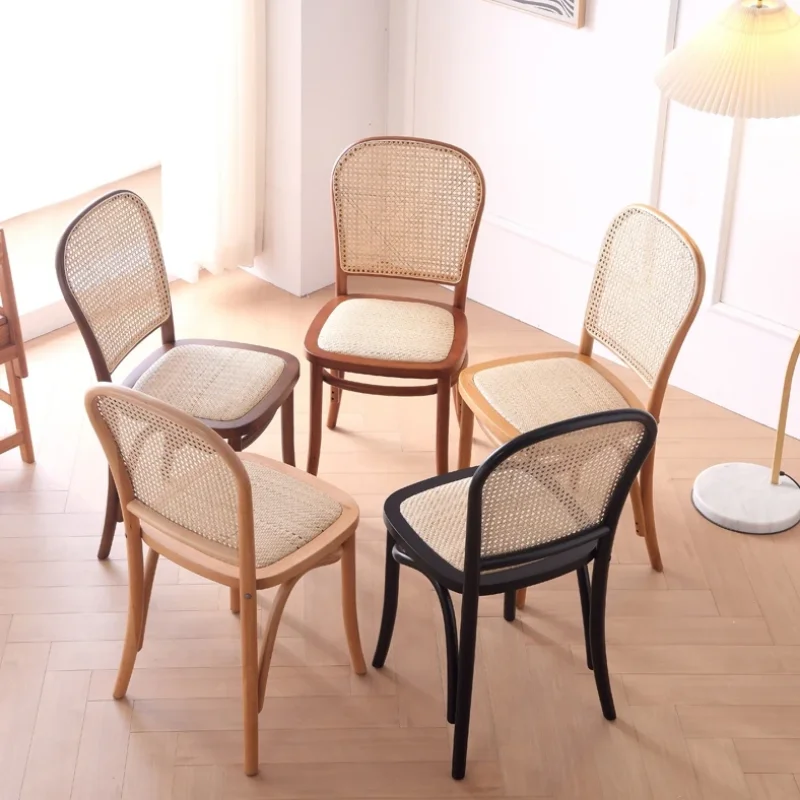 Designer Rattan Chair for Home Retro Woven Back Chair Luxury Hotel Solid Wood Seating Leisure Cafe Dining Chair