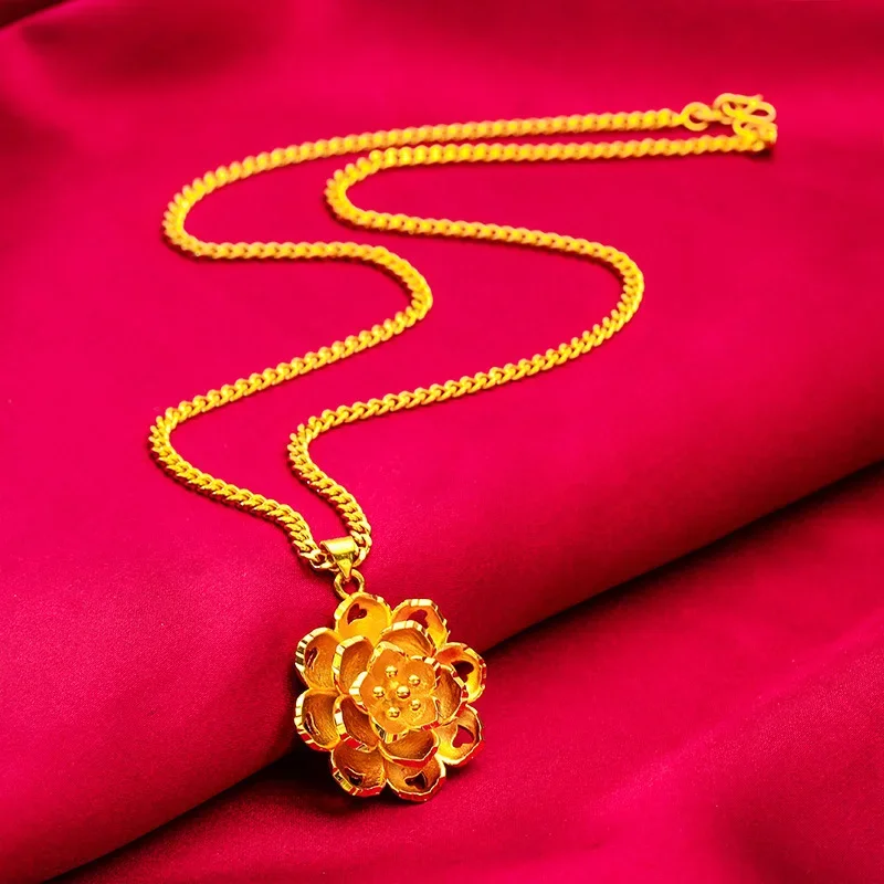 Briex Jewelry Ins Matte Flower Gold Necklace! 24K Gold AU999 Women's Style, Hollow Matte Petal Light-Transmitting, Micro-Diamond