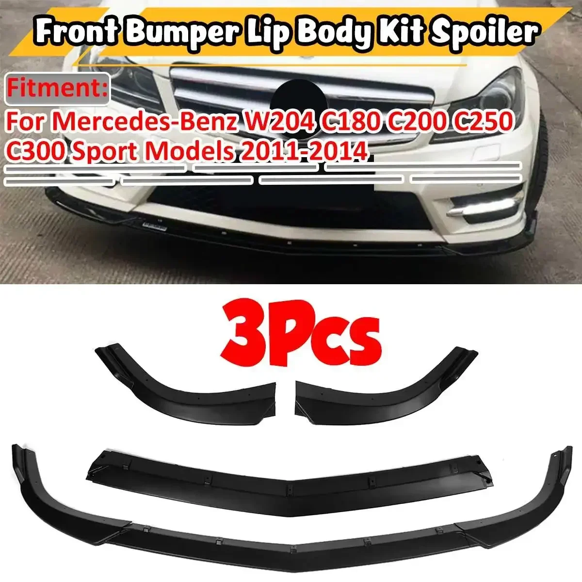 

New 3xCar Front Bumper Lip Spoiler Diffuser Cover For Mercedes For Benz C CLASS W204 C180 C200 C220 C250 C300 2011-2014 Body Kit