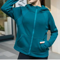 Winter Women Sport Jackets Zipper Yoga Velvet Coat Tops Jogging Hiking Sport Female Clothes High Elastic Cotton Warm Hoodie