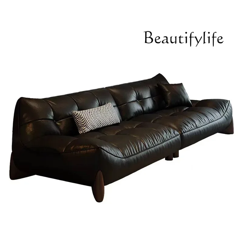 

Medieval leather art sofa Italian minimalist small apartment living room straight row sofa