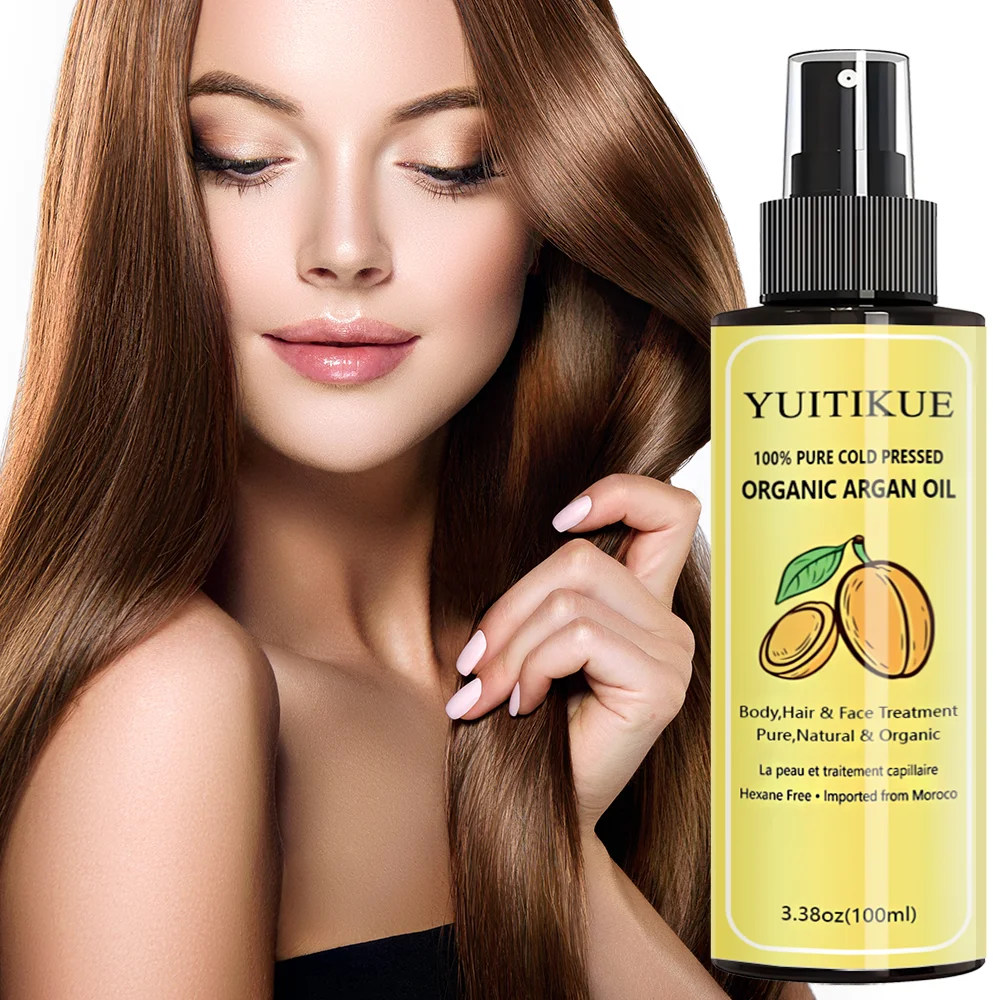 YUITIKUE 100% Pure Cold Pressed Organic Argan Oil | For Body, Hair & Face, Moroccan Natural Treatment 100ml