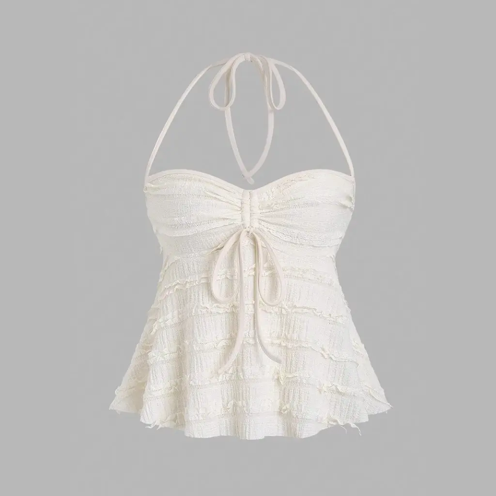 

New Irregular Lace-Up Neck Vest Sexy Spice Girl Knitted Halter Shirt Summer Sling Top