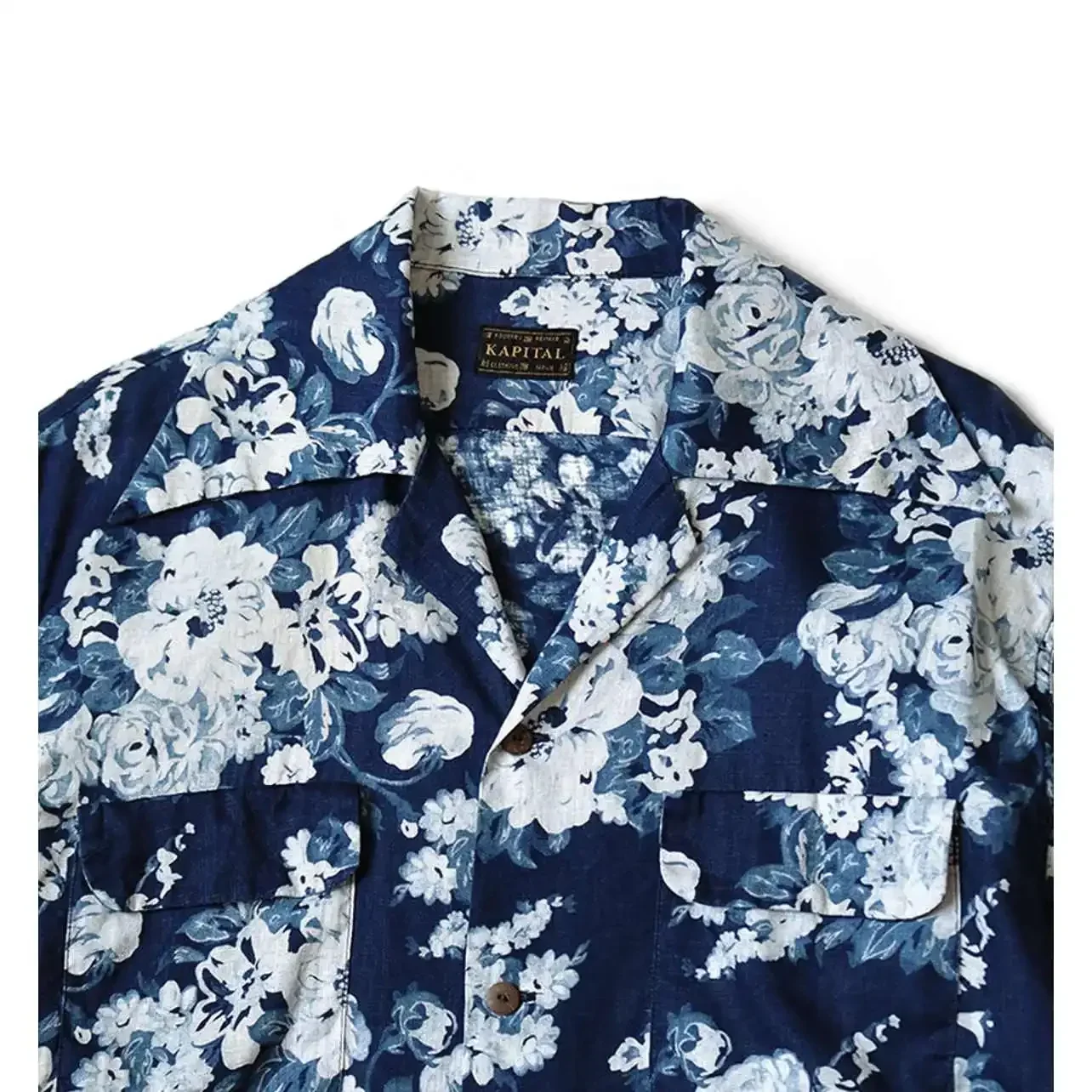 24AW KAPITAL Hirata Kazuhiro Japanese Casual Dye Blue Flower Breasted Loose Long Sleeved Shirt for Men