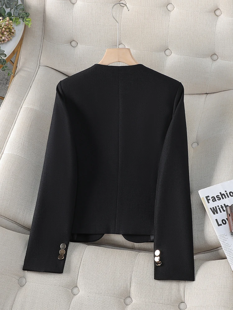 Black Apricot Pink Ladies Casual Blazer Women Female Long Sleeve Single Breasted O-Neck Jacket Coat For Autumn Winter