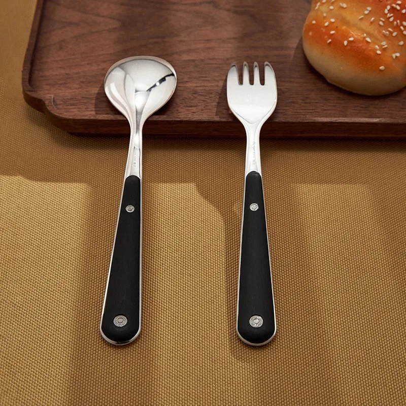 Pure Silver 99.9% Black Sandalwood Handle Anti scalding Fork Spoon Chinese Anti slip and Anti mold Practical Silver Tableware