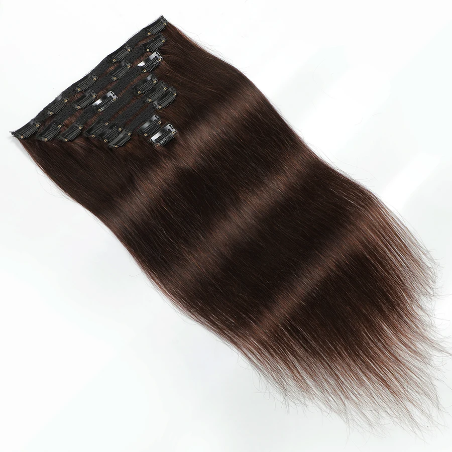 Clip In Hair Extensions Human Hair Brazilian Clip In 8 Pcs/Set 2# Dark Brown 8-26 Inch 120G Clip-in Extensions Virgin Human Hair