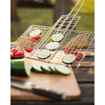 Grill Deluxe, grillowanie steków, ryb, warzyw, gotowanie na ognisku, chromowana, duża powierzchnia grilla, blokowany uchwyt, wytrzymały, do użytku na zewnątrz 8 best sales narzędzia do grilla - №6