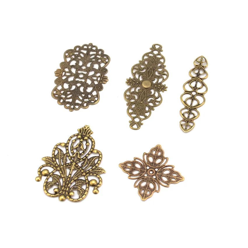 10 sztuk mieszane odcień brązu filigran okłady złącza wyrób metalowy na prezent dekoracji DIY 25x25mm-61x24mm — zdjęcie 7