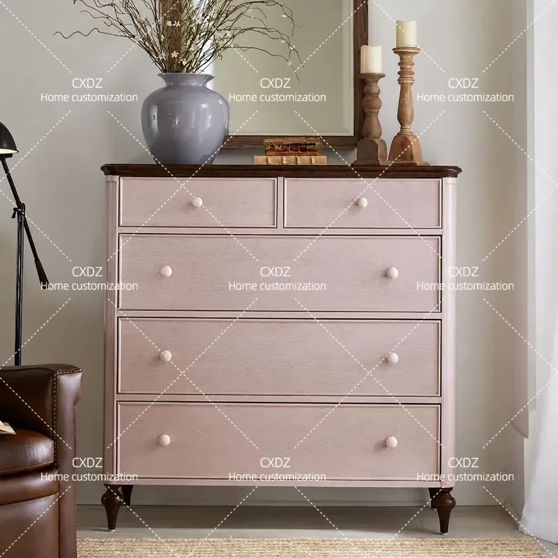 Retro Solid Wood Chest of Drawers High End Painted Storage Cabinet for Living Room Bedroom Wall Mounted Locker with Multiple