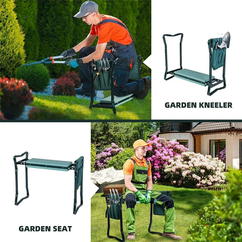 

【People Favorite】2 In 1 Garden Kneeler And Seat, Folding Garden Seat W/EVA Foam Kneeling Pad Removable Tools Pouch For Women Men