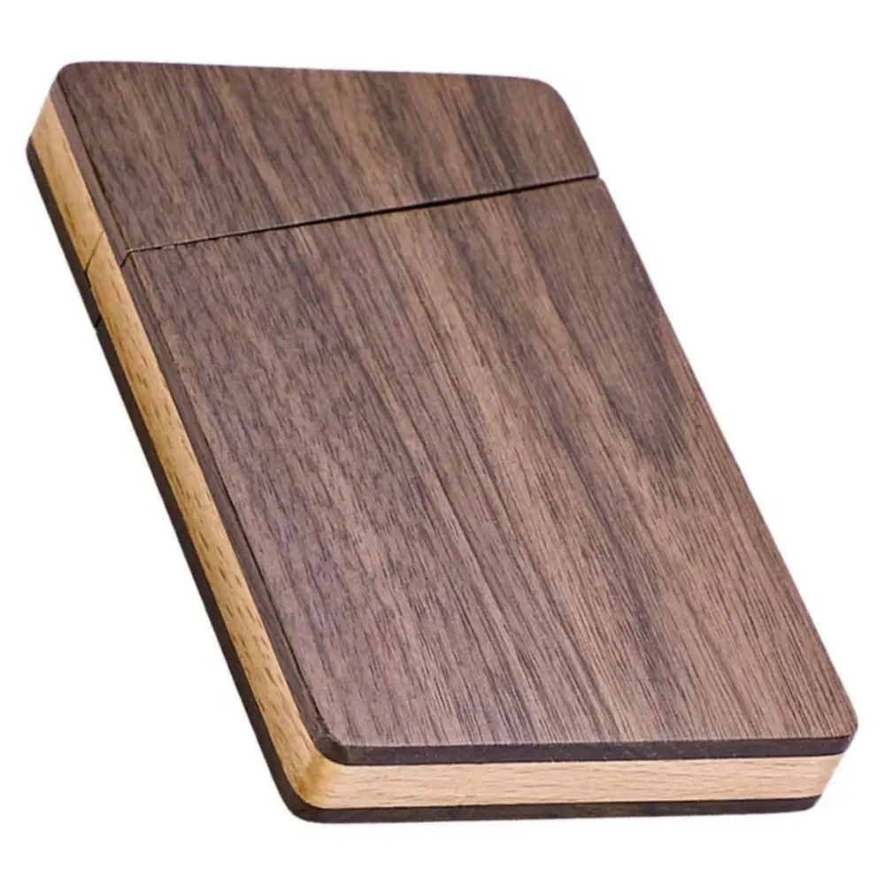 Thin Walnut Business Card Holder Solid Wood Large Capacity Business Card Storage Box Pocket Size Portable Wooden Card Case