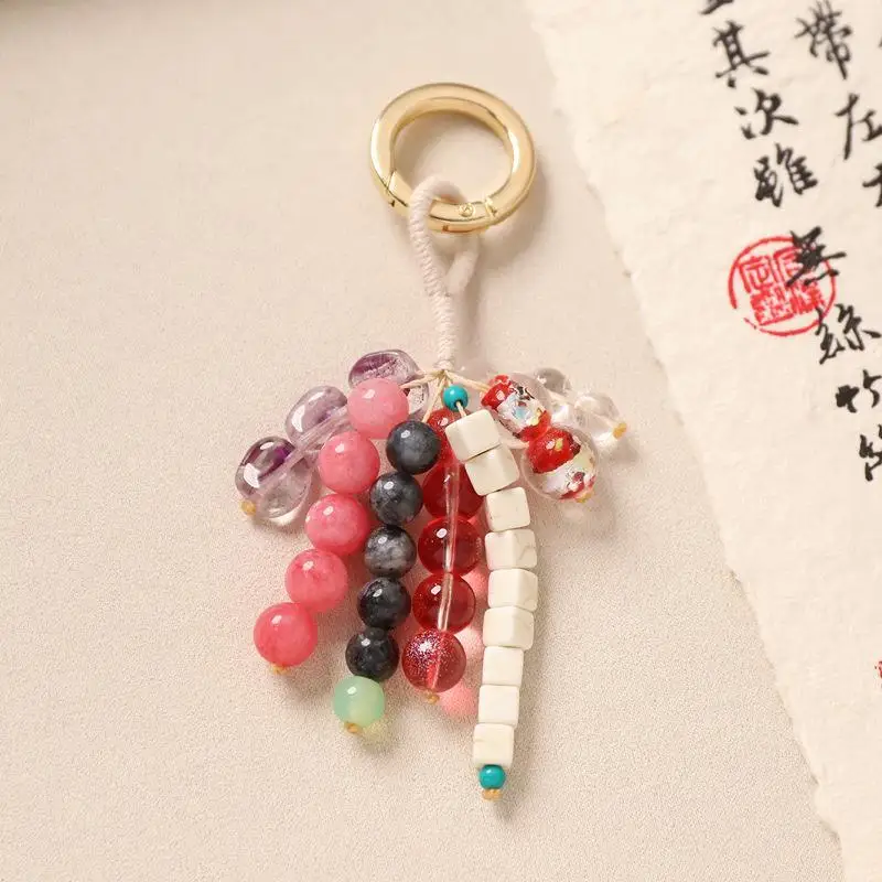 Handgewebter Bodhi-Perlen-Schlüsselanhänger im chinesischen Stil, Kristall-Wunsch-Samen-Taschenanhänger, Deko-Geschenk-Accessoire – Detail 5