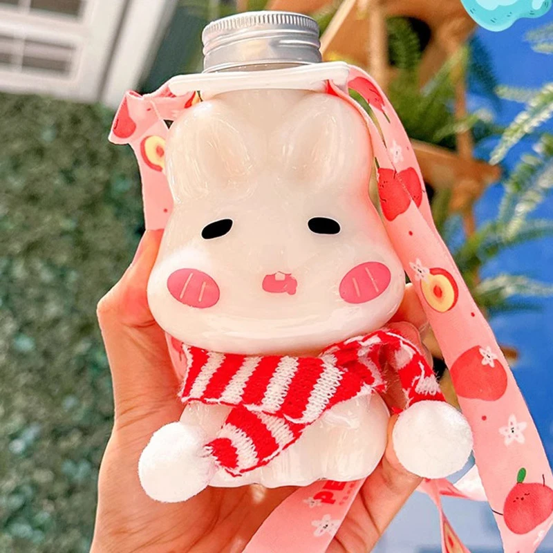 Disposable Drink Bottles Cartoon Rabbit Bear Cup Cute Juice Drink Milk Tea Beverage Storage Bottles Portable Sealed Bottle