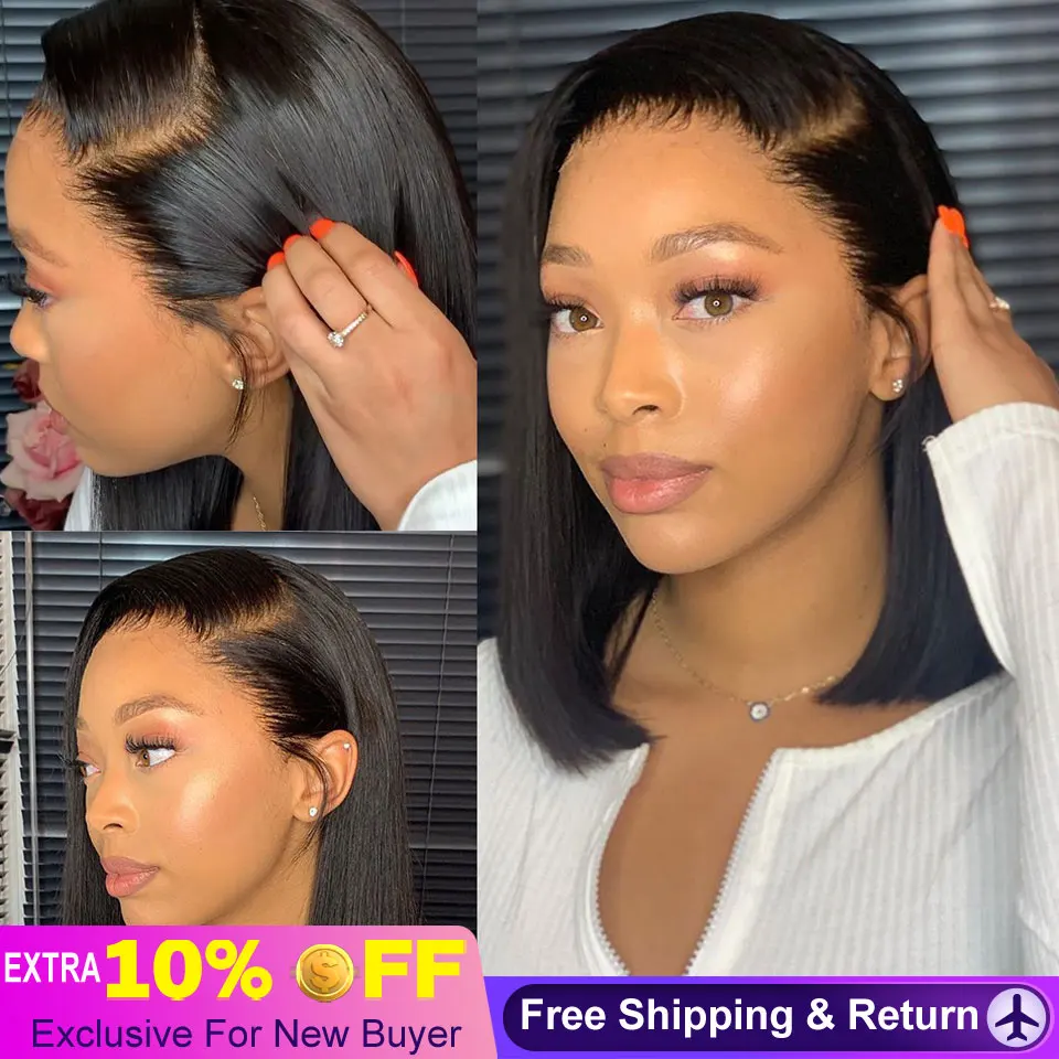 Straight Short Bob Wig Lace Front Human Hair Wigs For Women Pre Plucked Bleached Knots Brazilian Lace Frontal Wig Closure Wigs