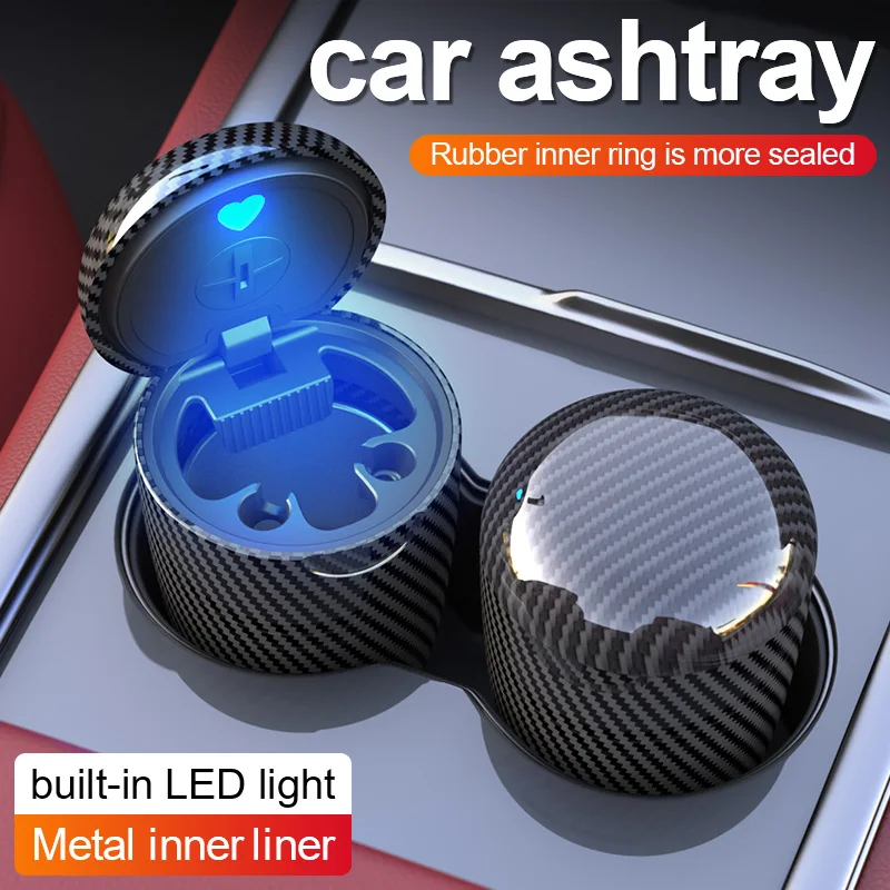 One-Click Open Car Ashtray With LED Ambient Light, Universal Smokeless Cigarette Holder Auto Interior Decor Parts
